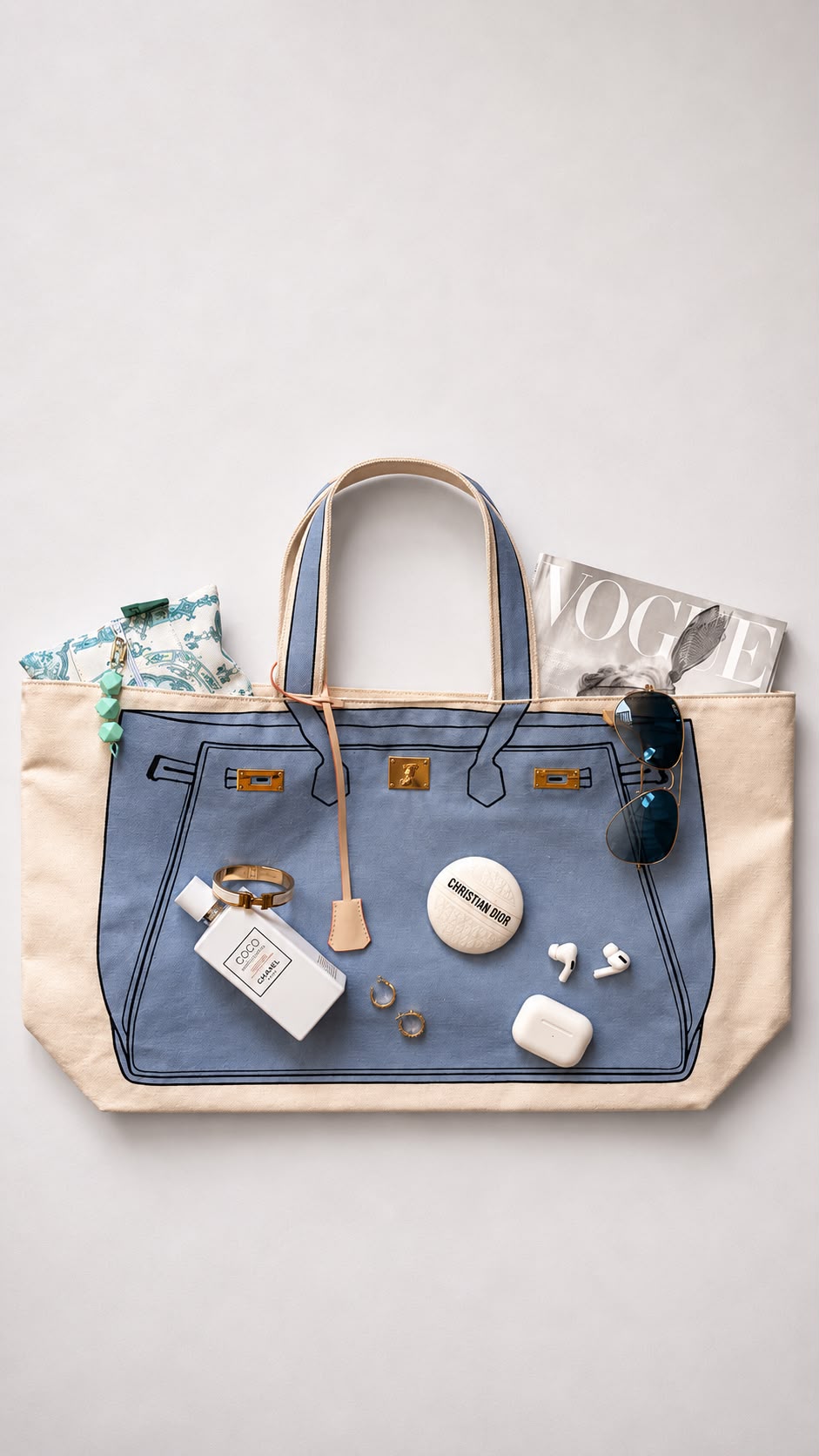 Bemoua Hamptons Canvas Shopper in Blau - mit Accessoires