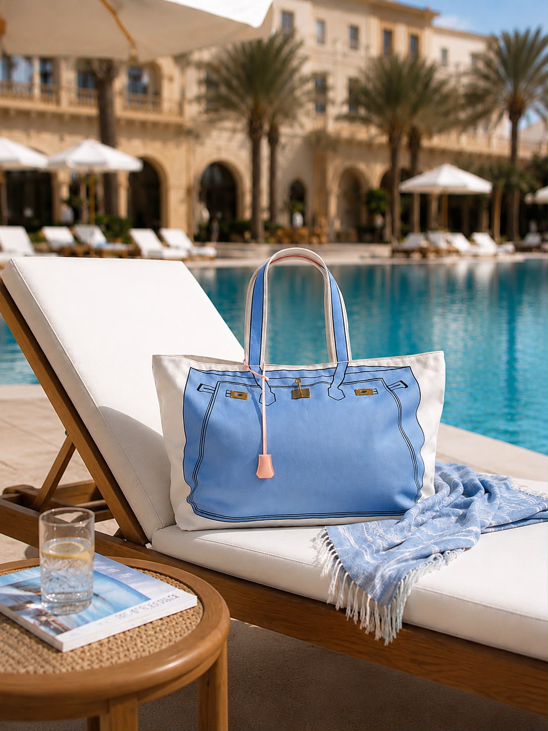 Bemoua Hamptons Canvas Shopper in Blau - sommerliches Lifestylebild