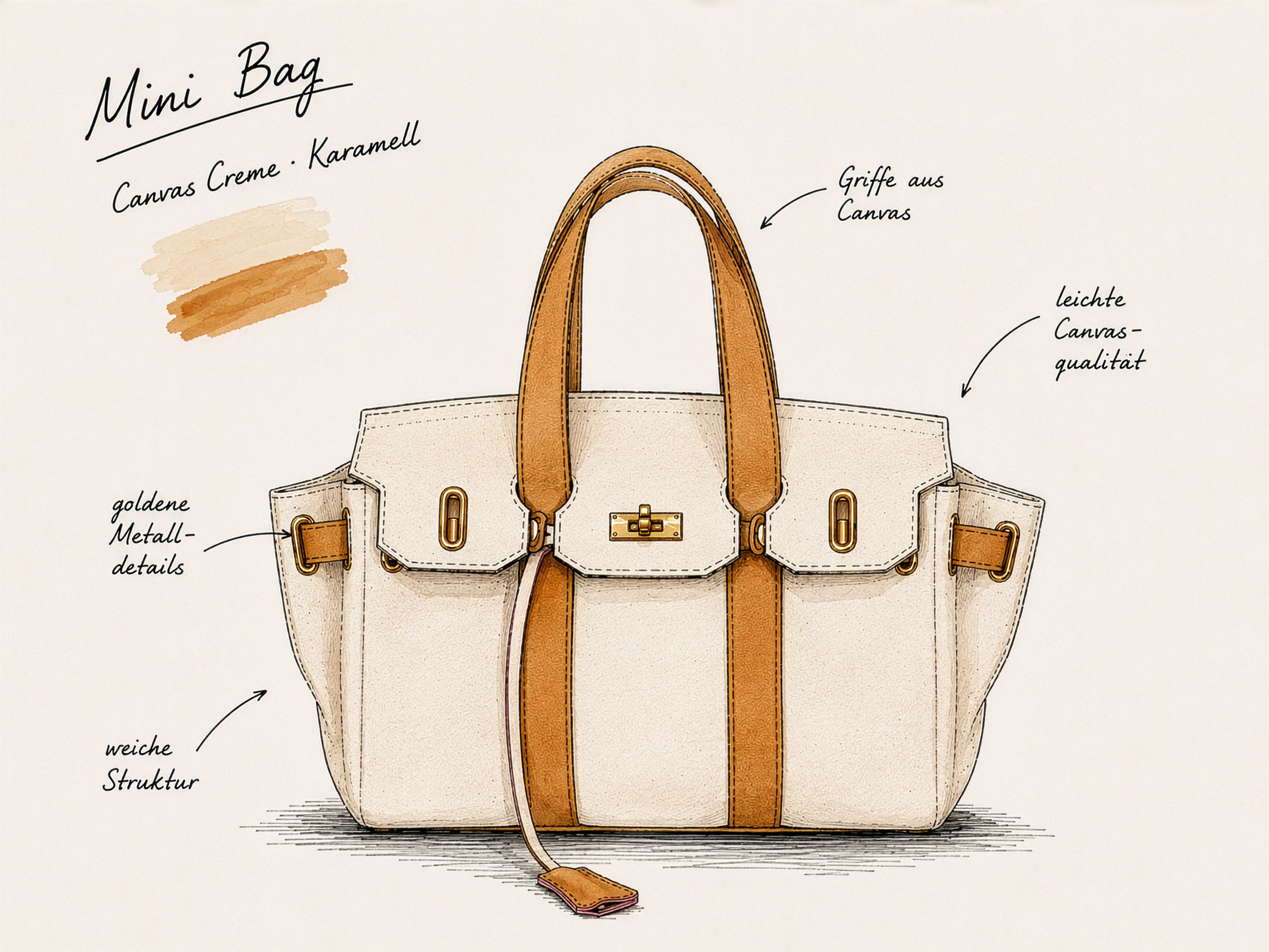 Produkt-/ Designzeichnung: Bemoua Paris Canvas Handtasche - Designzeichnung mit Produktdetails